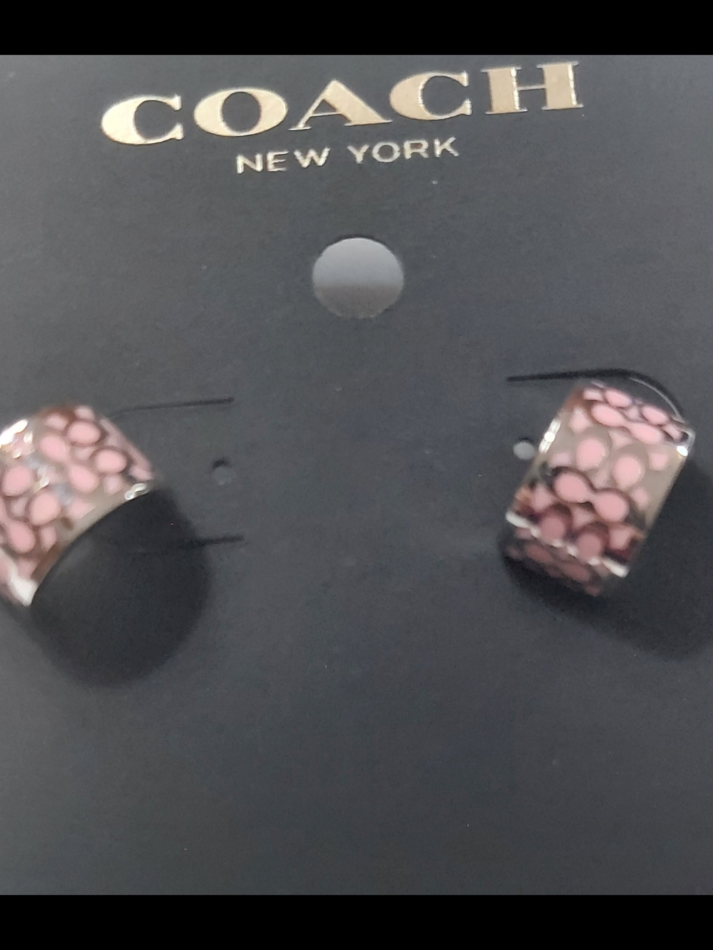 COACH Pink Floral Enamel Huggie Earrings
